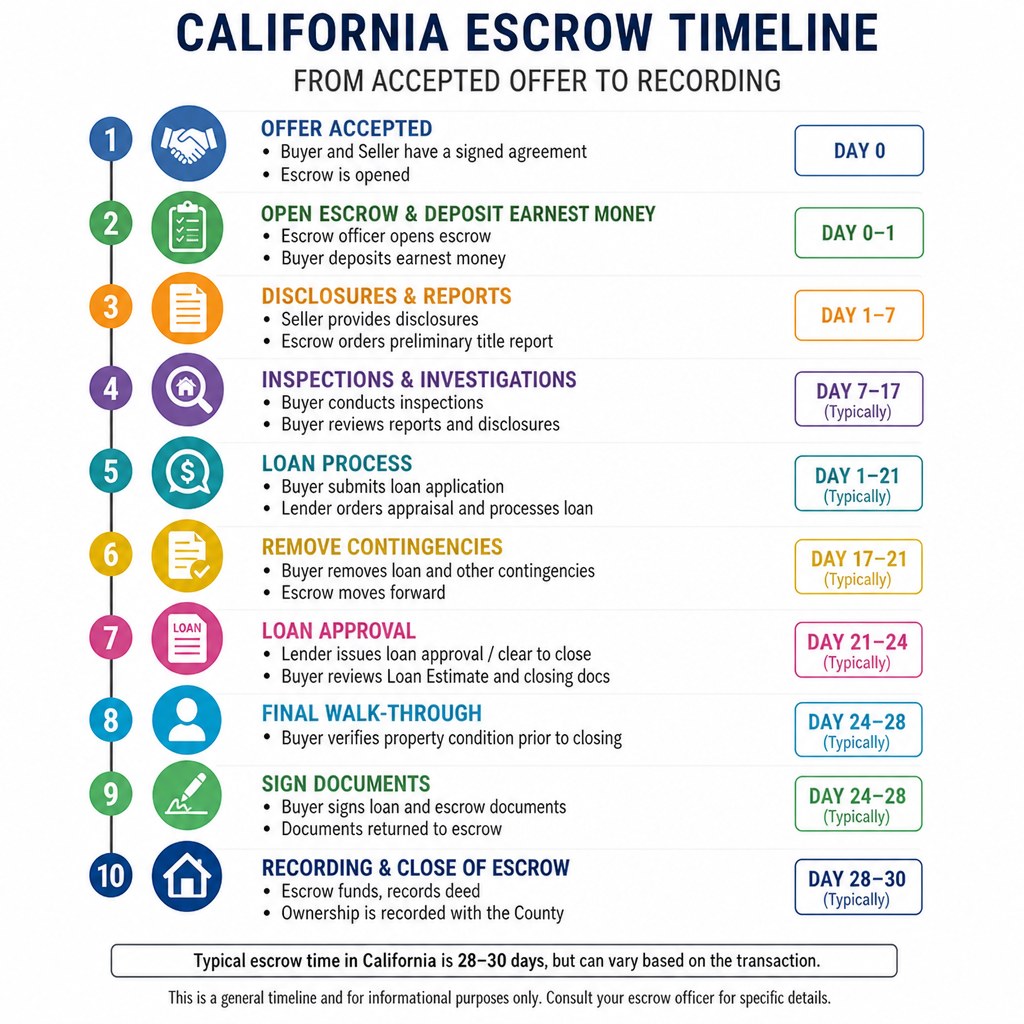 California escrow timeline from accepted offer to recording