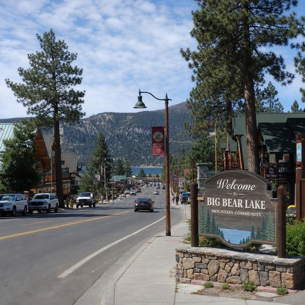 Mountain community street scene near Big Bear Lake